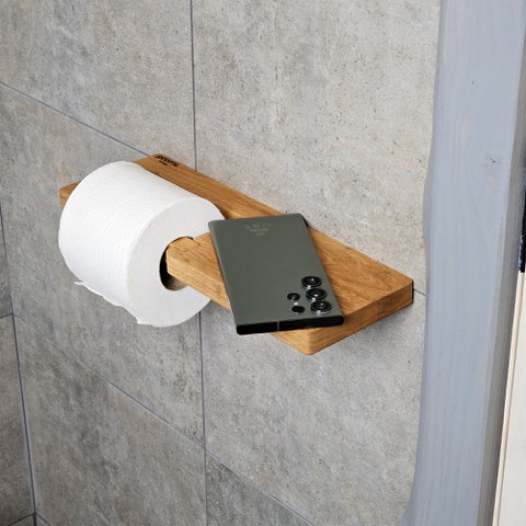 Wand montierte Holz-Toilettenpapierhalter mit Regal, Eichenbadzubehör