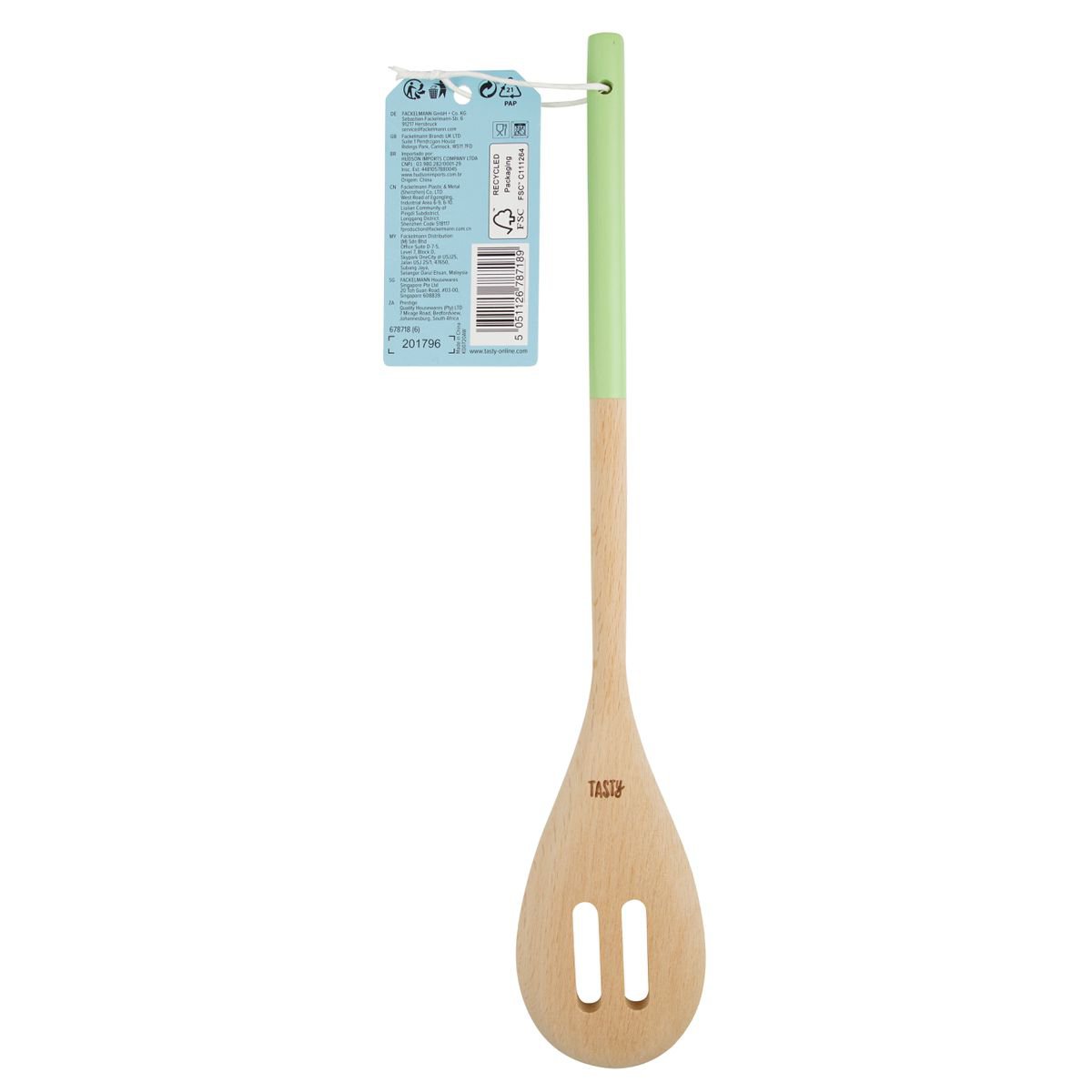 Opengewerkte houten keukenlepel 30 x 5,5 cm Tasty Green