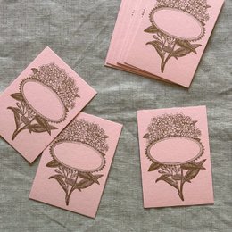 Pink place cards with brown hydrangea flower design, floral table decoration set of ten.