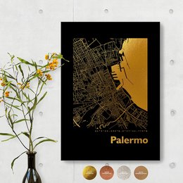 Stylish angular wall art map of Palermo in various color options and sizes, perfect for modern home decor.