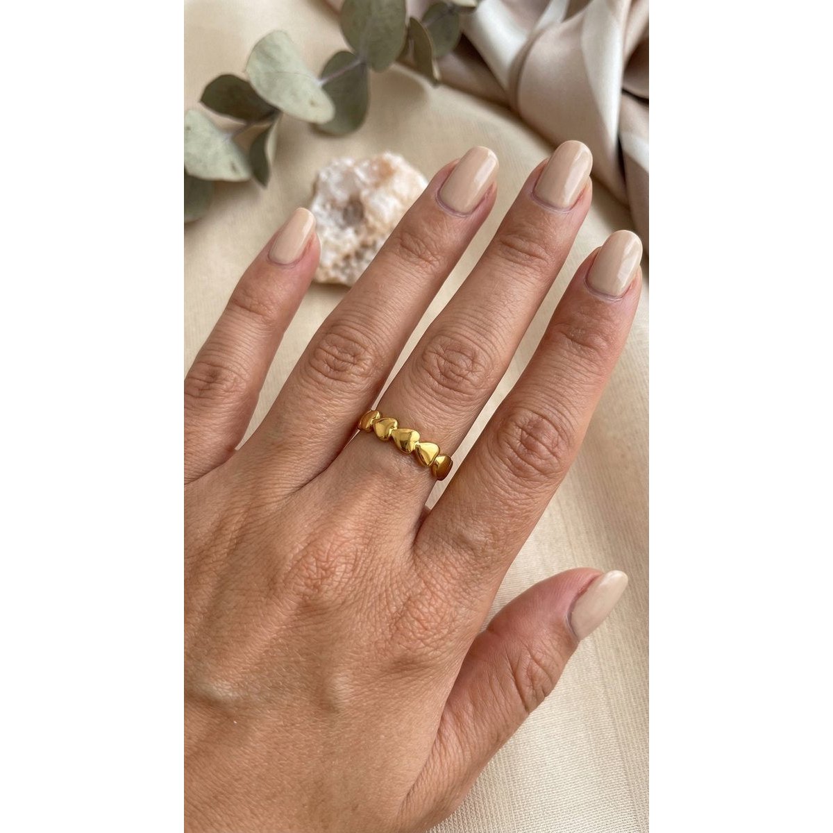 Ceylin – Bague Ajustable avec Coeurs – Doré
