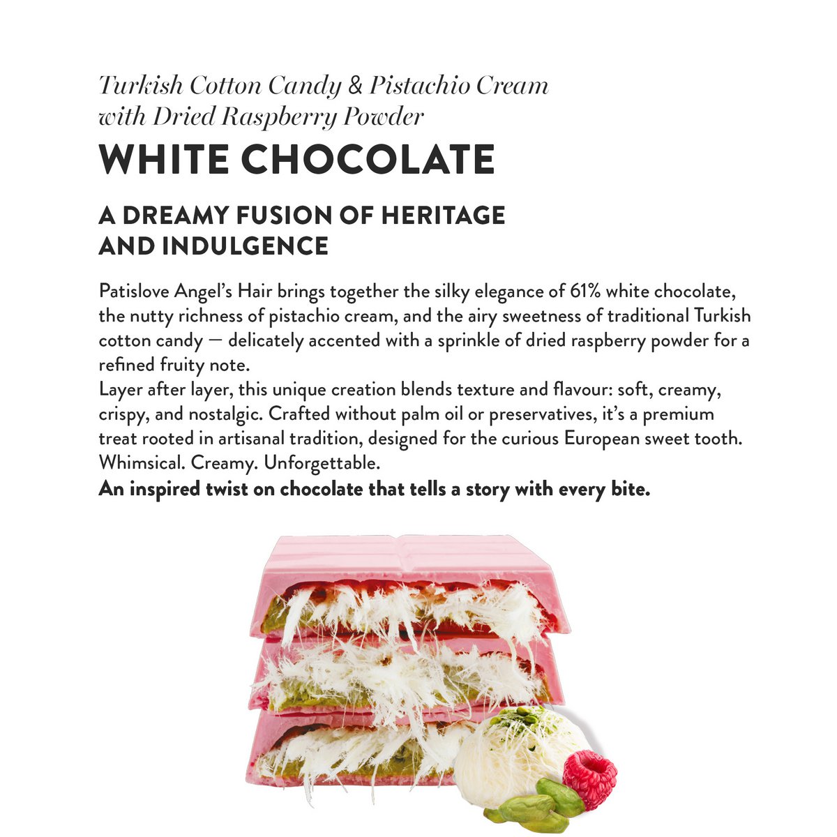 Angel's haar witte chocolade met gedroogd frambozenpoeder, 180 g