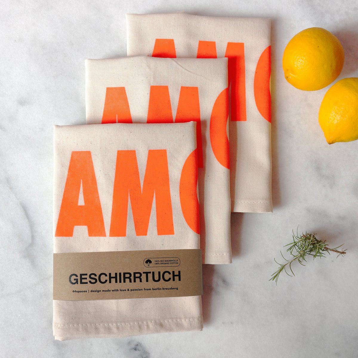 Theedoek AMORE in neon oranje | Biologisch katoen