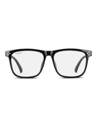  Rectangular black eyeglasses with a sleek, modern design. The frames are made of a durable, lightweight material and feature a subtle, minimalist style. The lenses are clear and provide clear, undistorted vision.