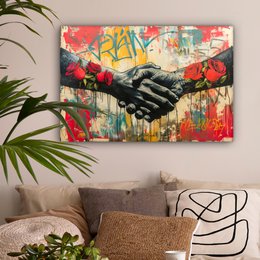 Canvas schilderij - Wanddecoratie Graffiti - Rozen - Handen - Street art - Muurdecoratie woonkamer - Slaapkamer decoratie - Kamer accessoires - Schilderijen op canvas