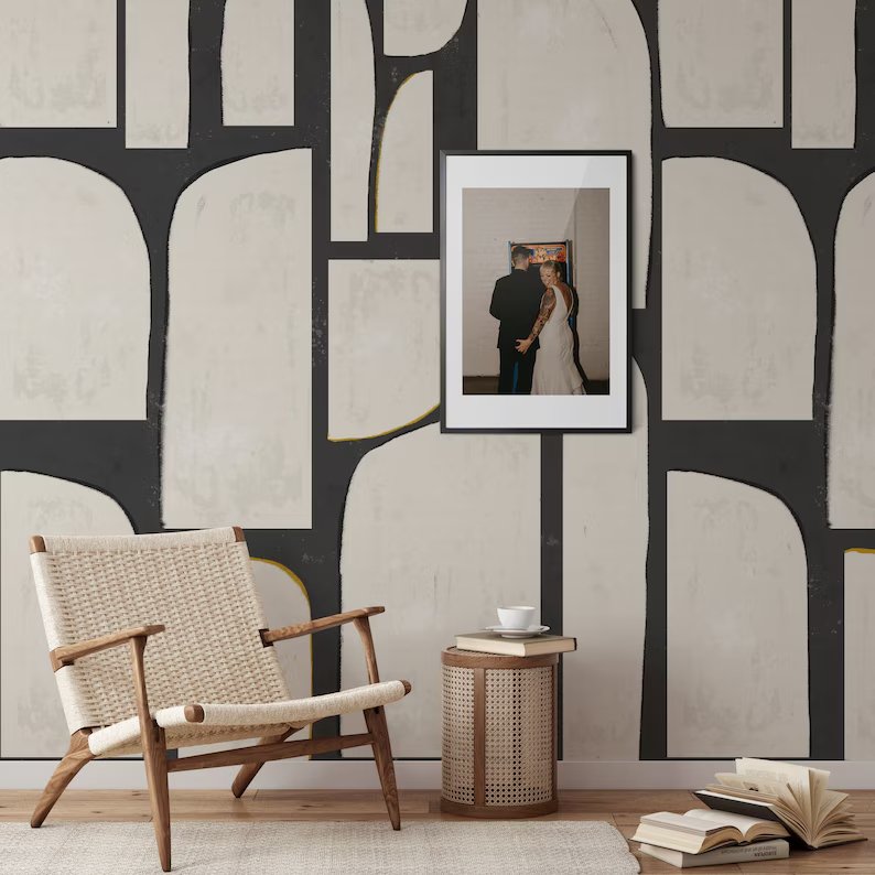 Extra groot zwart-wit abstract behang