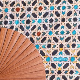 Islamischer Geometrie Seiden- und Holzhandventilator