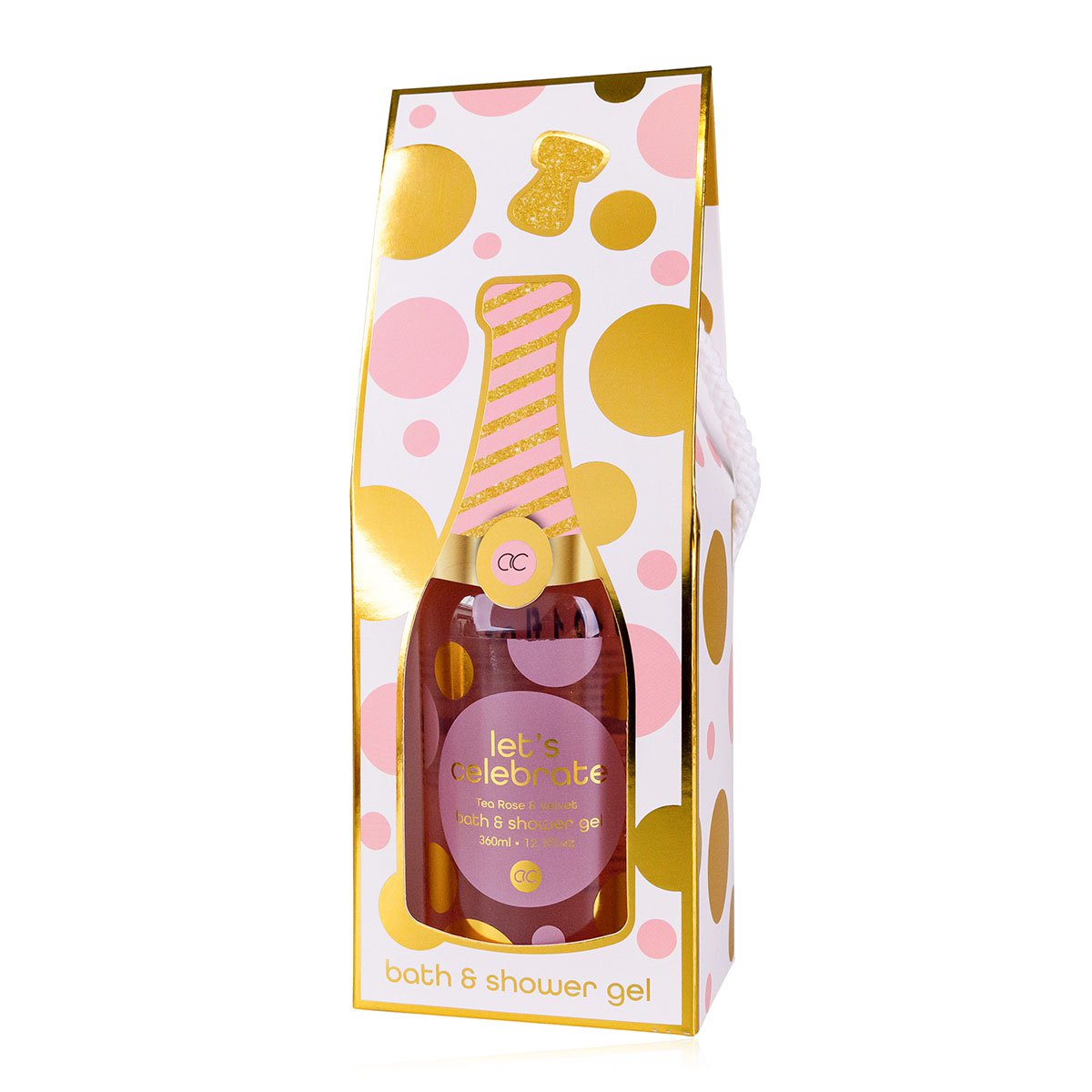 Bain moussant et gel douche LET'S CELEBRATE en look champagne, parfum : Thé Rose & Velours