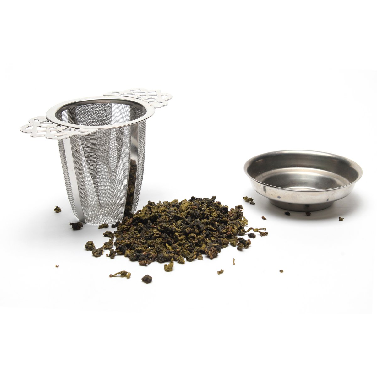 Teesieb aus Edelstahl mit Abtropfschale – hoch