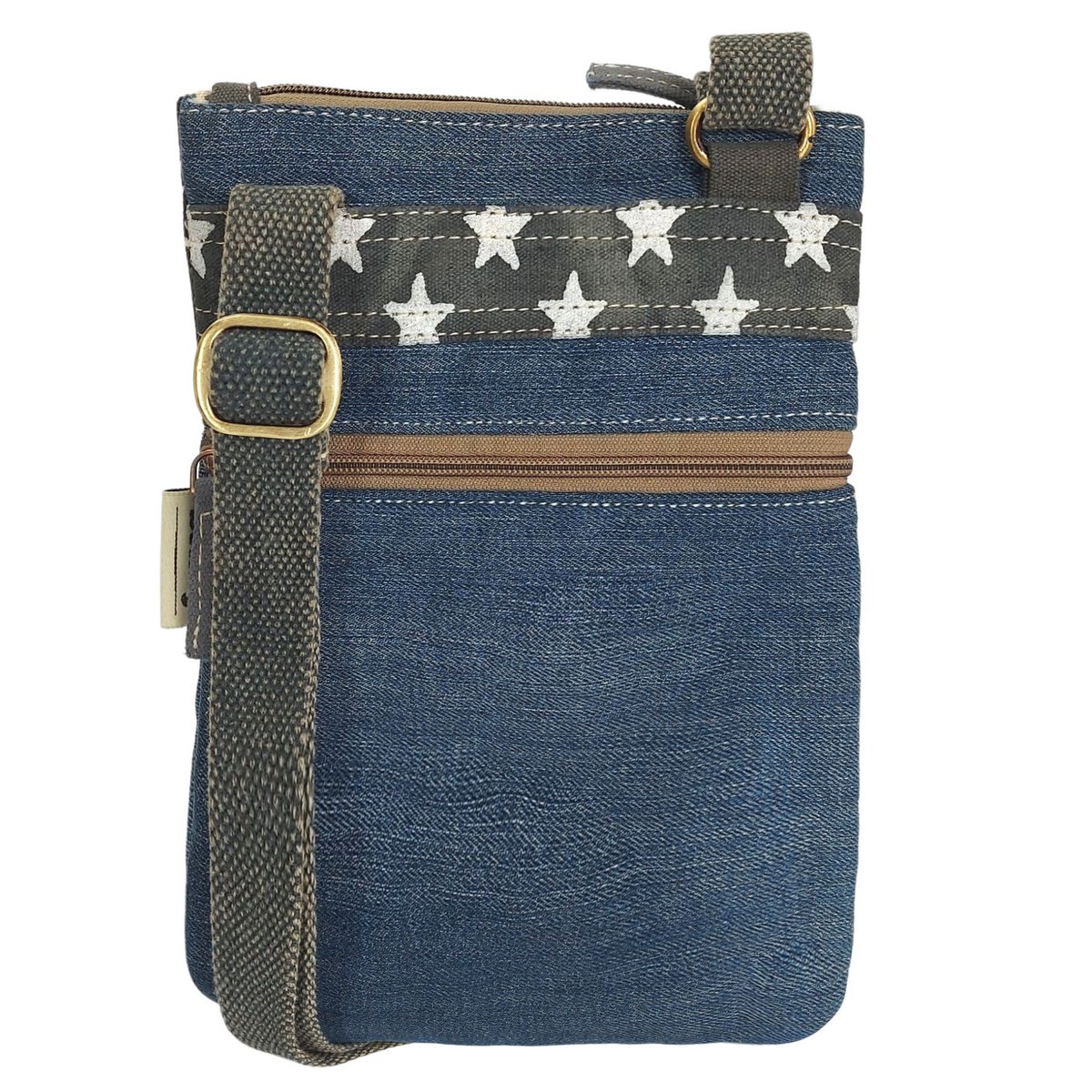 Sac bandoulière femme Sunsa. Sac réalisé en jeans et toile upcyclés. sac à bandoulière végétalien vintage. Petit sac croisé