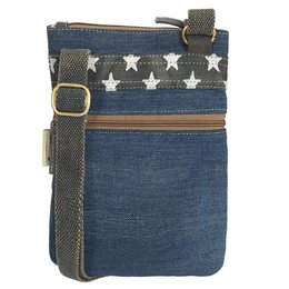 Sac bandoulière femme Sunsa. Sac réalisé en jeans et toile upcyclés. sac à bandoulière végétalien vintage. Petit sac croisé