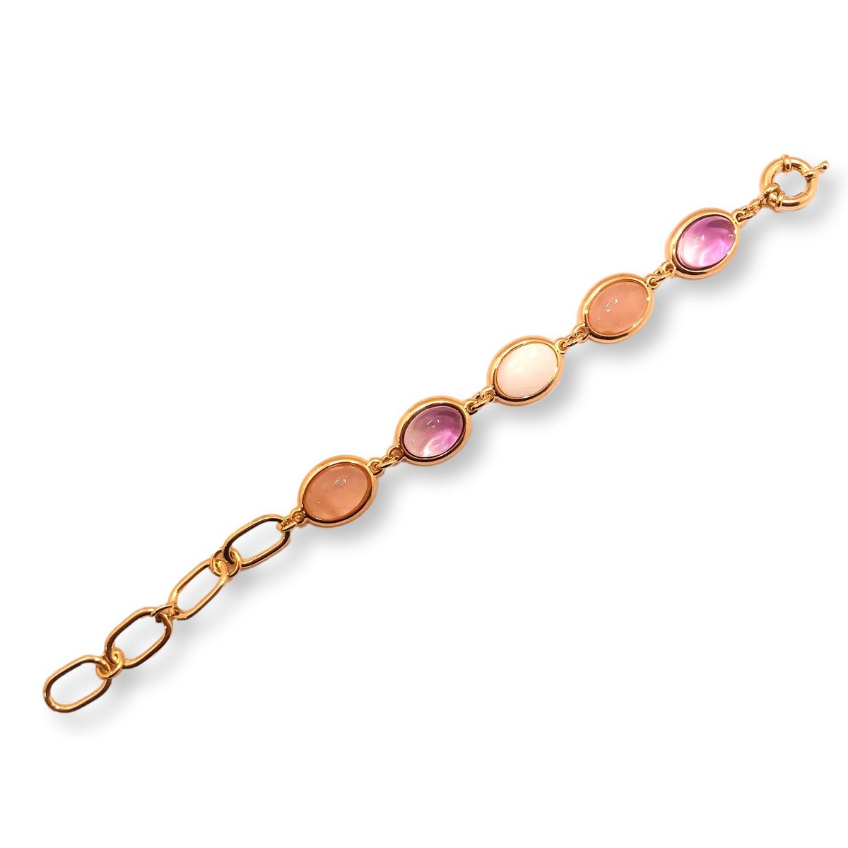Oval Gemstone Chain Bracelet 18K GOLD PLATED -Amethyst/Rose Quartz/Mother of Pearl