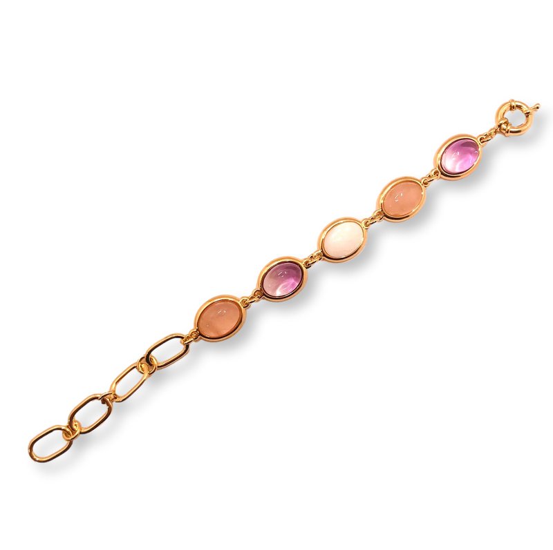 Oval Gemstone Chain Bracelet 18K GOLD PLATED -Amethyst/Rose Quartz/Mother of Pearl