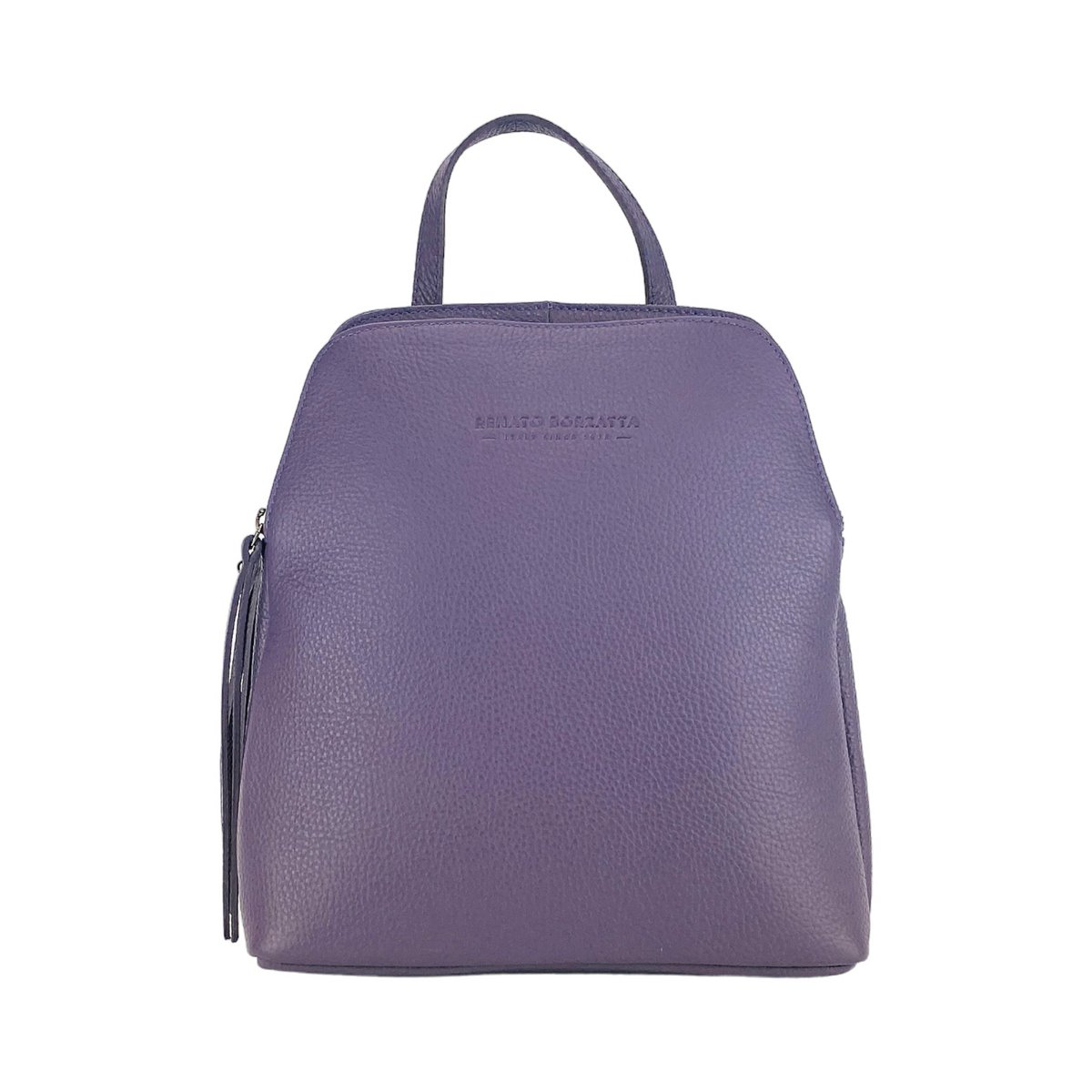 RB1018Y | Echt leren damesrugzak met dubbel compartiment, gemaakt in Italië, met verstelbare schouderbanden. Gunmetal metalen accessoires - Paarse kleur - Afmetingen: 26 x 30 x 14,5 cm