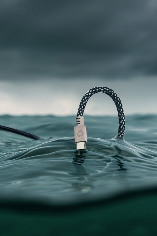 USB Sea Blue · Type C · 100W · 2 meter · Fremstillet af genbrugte fiskenet