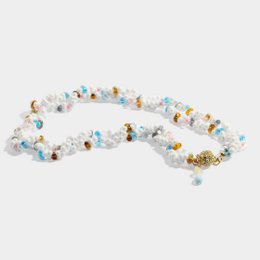 Collier perles de cristal blanc esthétique, fermoir plaqué or