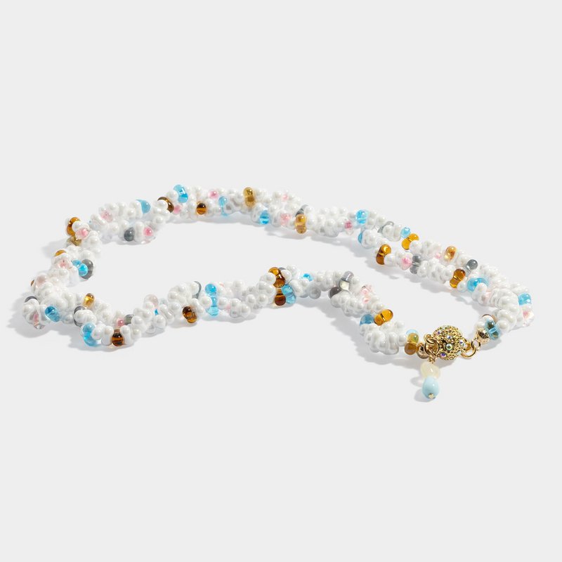 Collier perles de cristal blanc esthétique, fermoir plaqué or