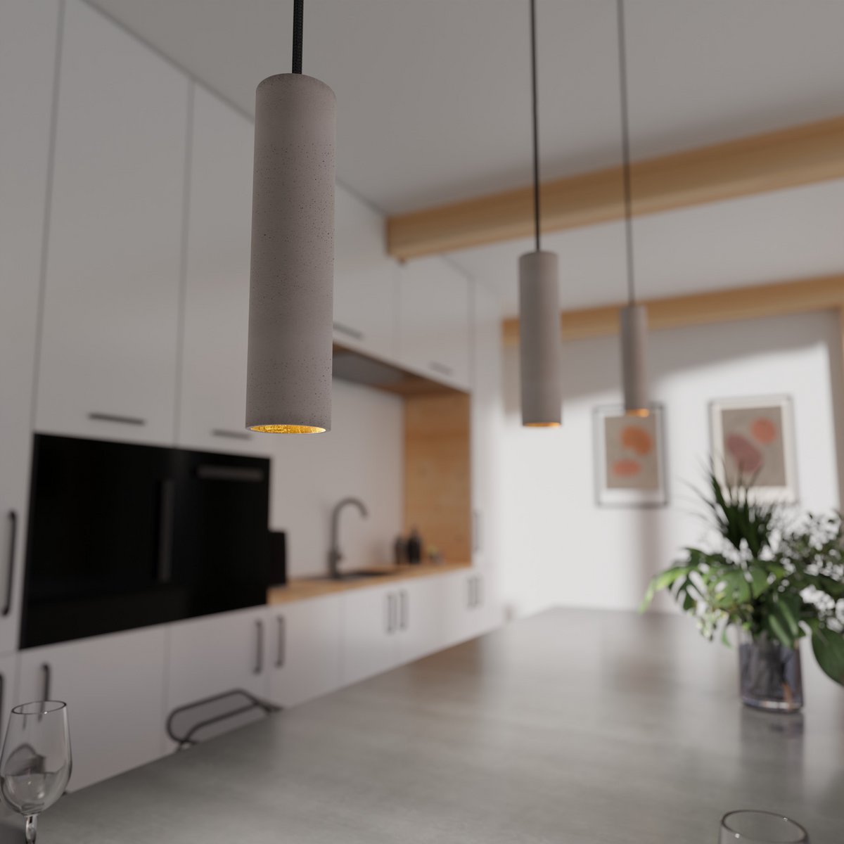 Lampa wisząca "Nara27" betonowa lampa GU10 złota