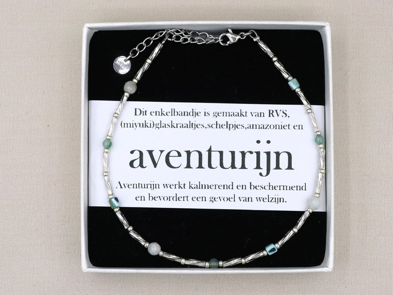 Enkelbandje Fira amazoniet en aventurijn, zilver of goud roestvrijstaal