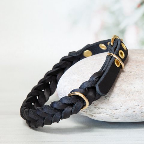 Leather collar | Black | 4 sizes | Handcrafted