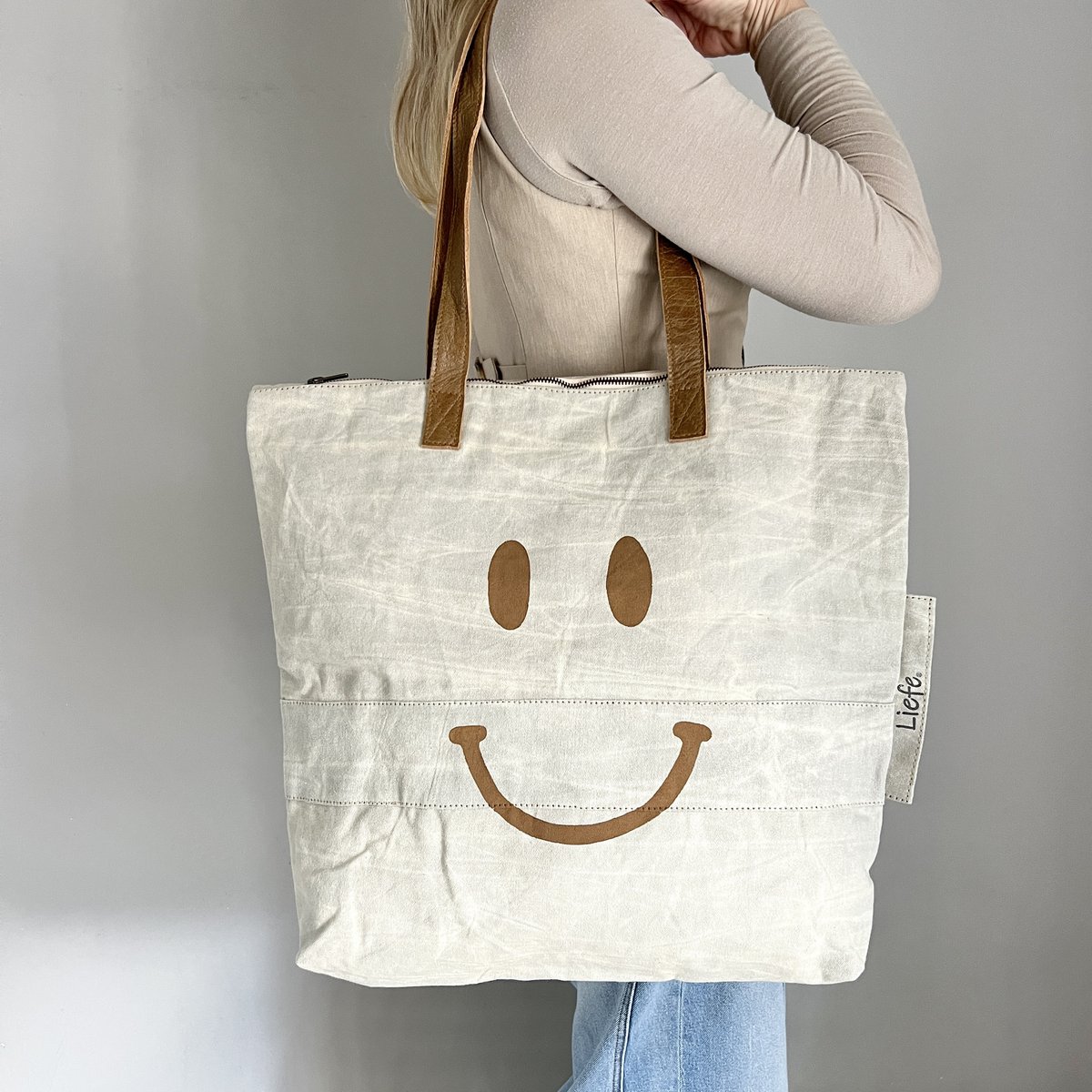 ShopperBag happy face cinnamon (vintage light canvas) NEW