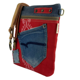 Sunsa dames schoudertas. Schoudertas gemaakt van upcycled jeans en canvas. Handtas vintage retro-stijl. Crossbodytas voor dames.