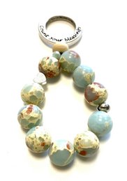 Keychain protection stone Jasper blue snakeskin / decisive and resilient