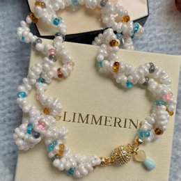 Collier perles de cristal blanc esthétique, fermoir plaqué or