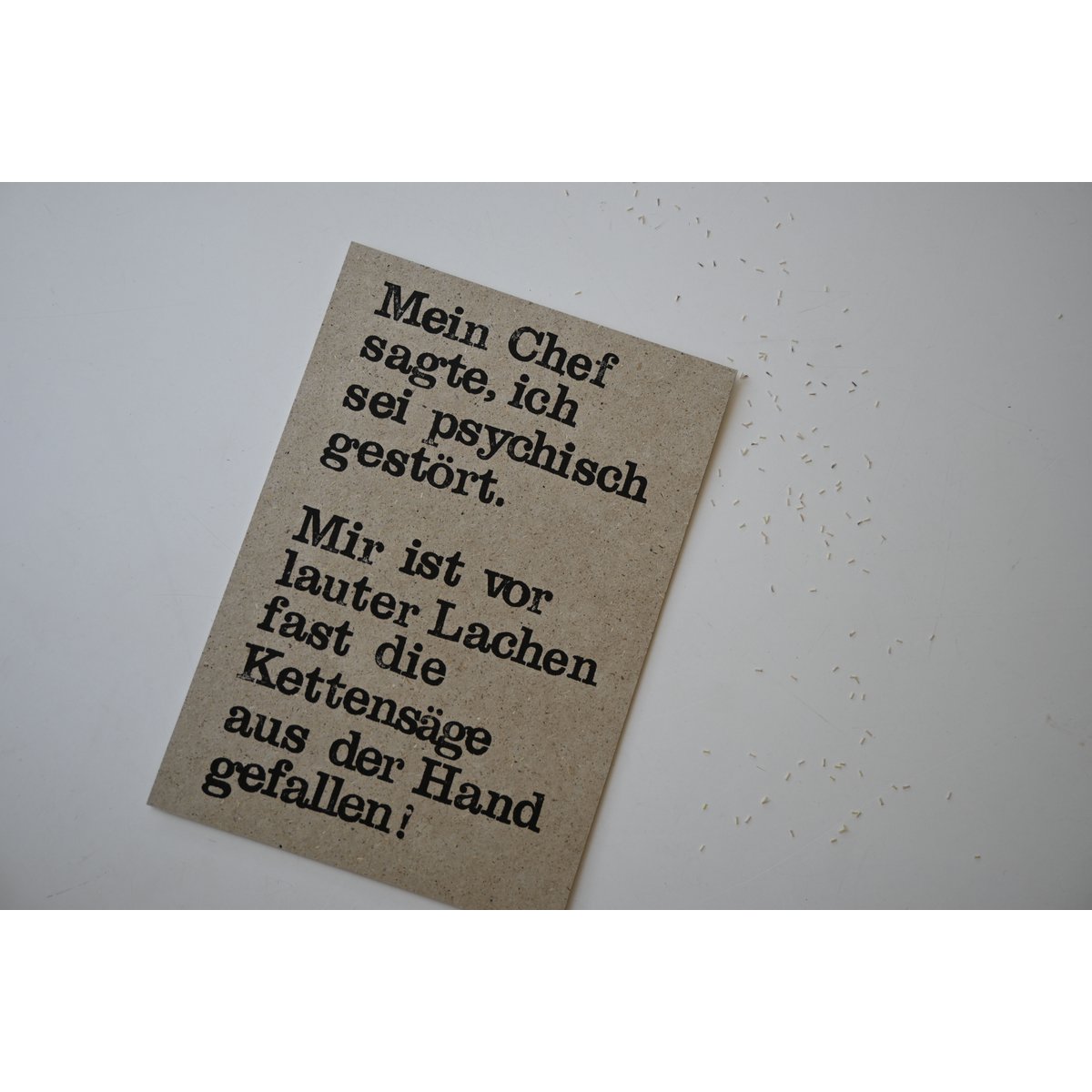 Stempelte Postkarte "Kettensaege"