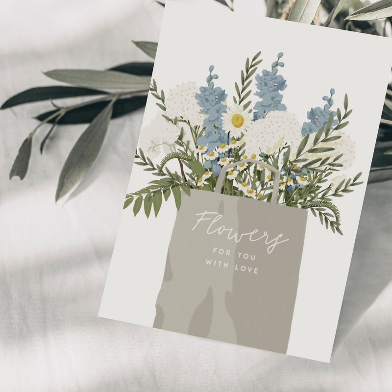 Postcard 'Flowers for you with love' bag of flowers