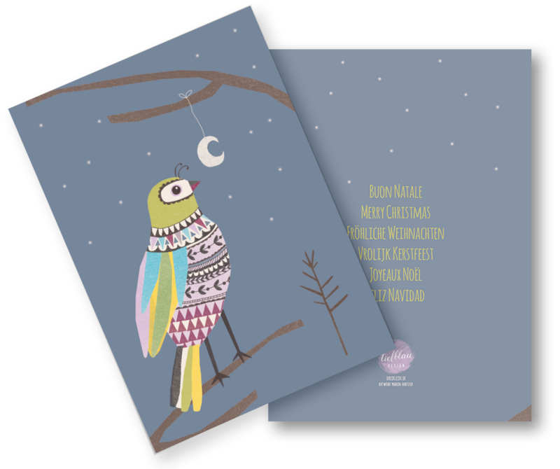 Julekort (foldet kort med kuvert) "Julefugle"