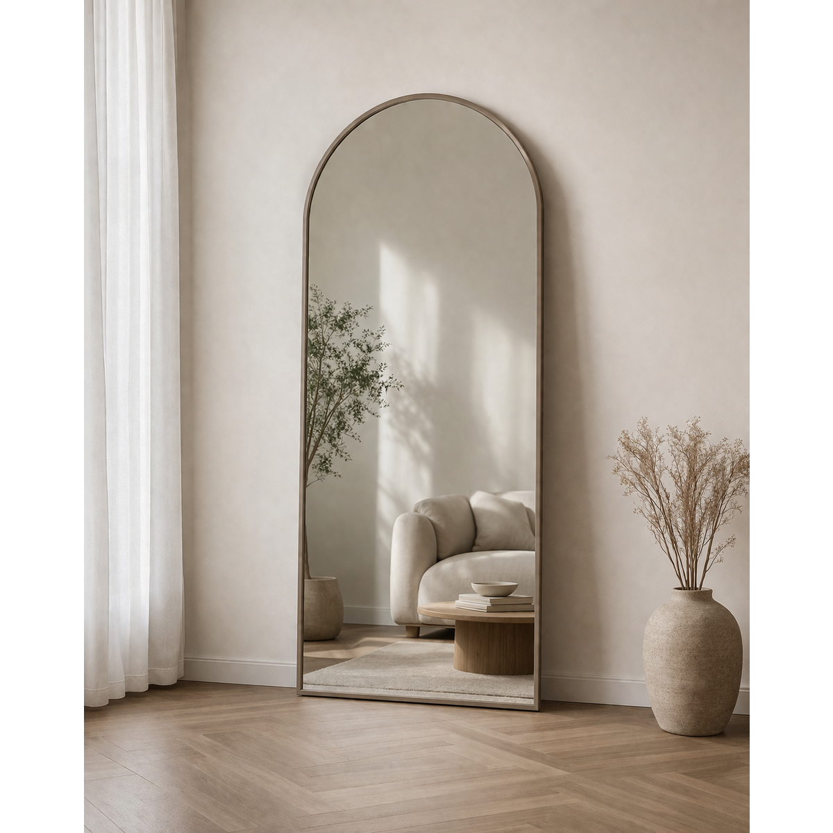 Boogspiegel 80x180 cm Taupe Staal – Wandspiegel Modern