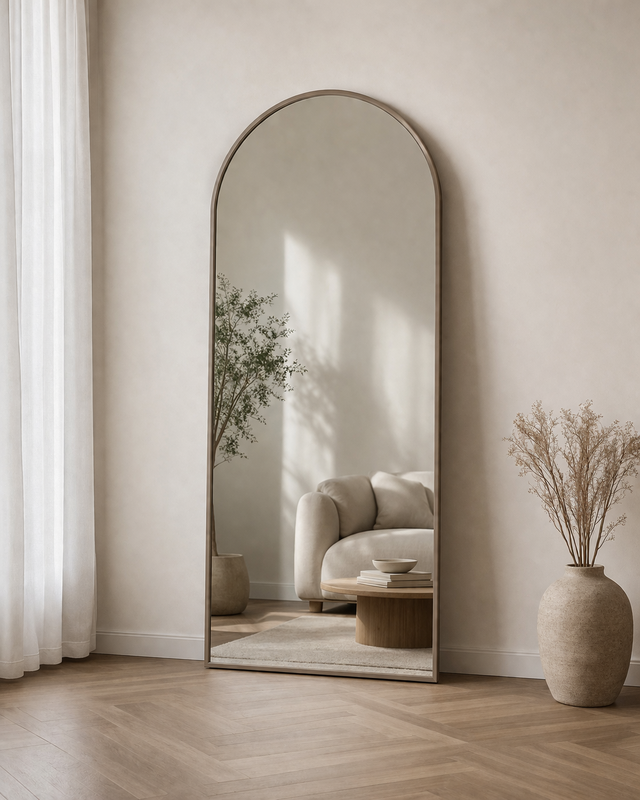 Boogspiegel 80x180 cm Taupe Staal – Wandspiegel Modern