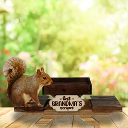 Funny Squirrel and Chipmunk Feeder For Outside, Picnic Table Feeder for Squirrels, Tray for Fruit and Nuts, Wildlife animal wooden bench