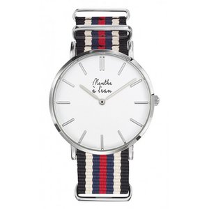 Bekijk de resistente man zwart/beige/blauw/chromen rode armband
