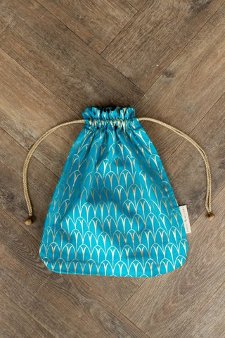 Stoffgeschenktüten Double Drawstring - Luxe Gold Collection - Türkis / Art Deco