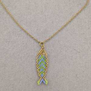 Ketting met Miyuki visje - Groen Lichtblauw