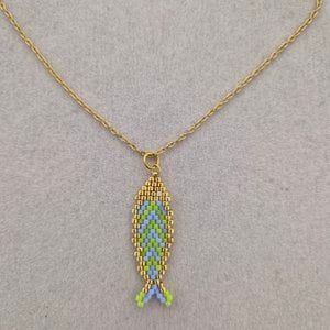 Ketting met Miyuki visje - Groen Lichtblauw