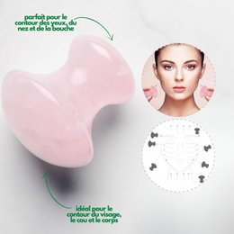 Accesorios de belleza Massage Quartz Rose: Lot de 3 herramientas de piedra natural: un gua sha, un champi y un rollo de masaje