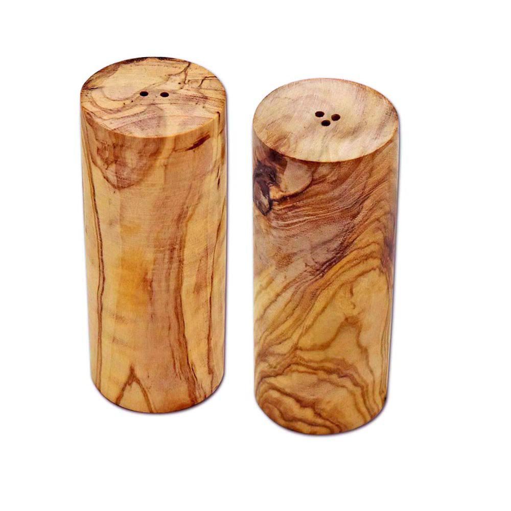 Set of 2 salt and pepper shakers TOWER made of olive wood