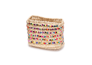 Rattan basket, Basket with multicolored sequins, Moroccan basket, Wicker storage box, handmade