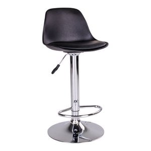 Trondheim Bar Chair - Black, PU-leather, Resistant Moulded Plast, Rubberwood, Chrome Legs, 41x39x82-104cm - Set of 2
