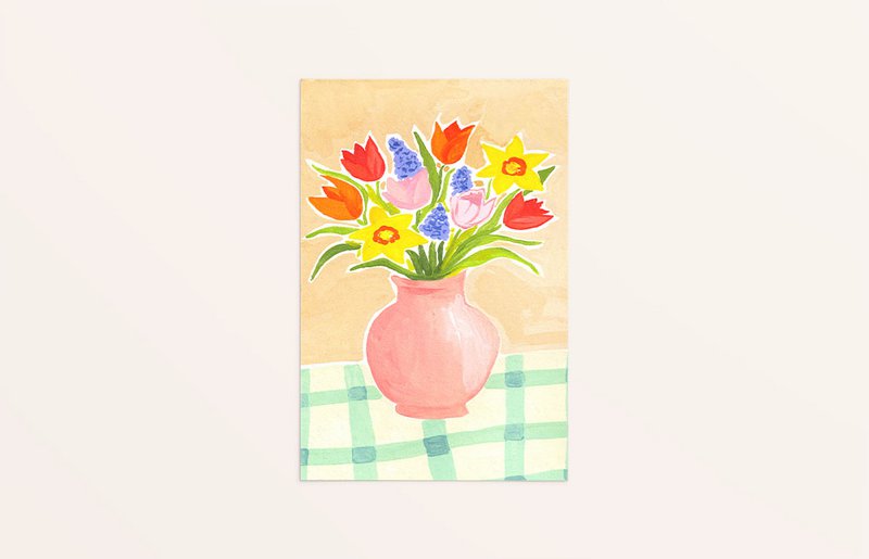5x kort Vase med blomster