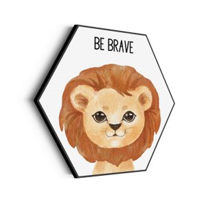 Akoestisch Schilderij Be Brave Leeuw Hexagon