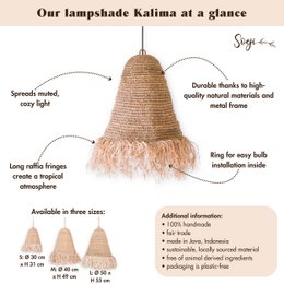Raffia Boho Lampeskærm – Hængelampe – Pendel – Håndvævet loftslampe med lange frynser (3 størrelser Ø 30/40/50 cm) KALIMA