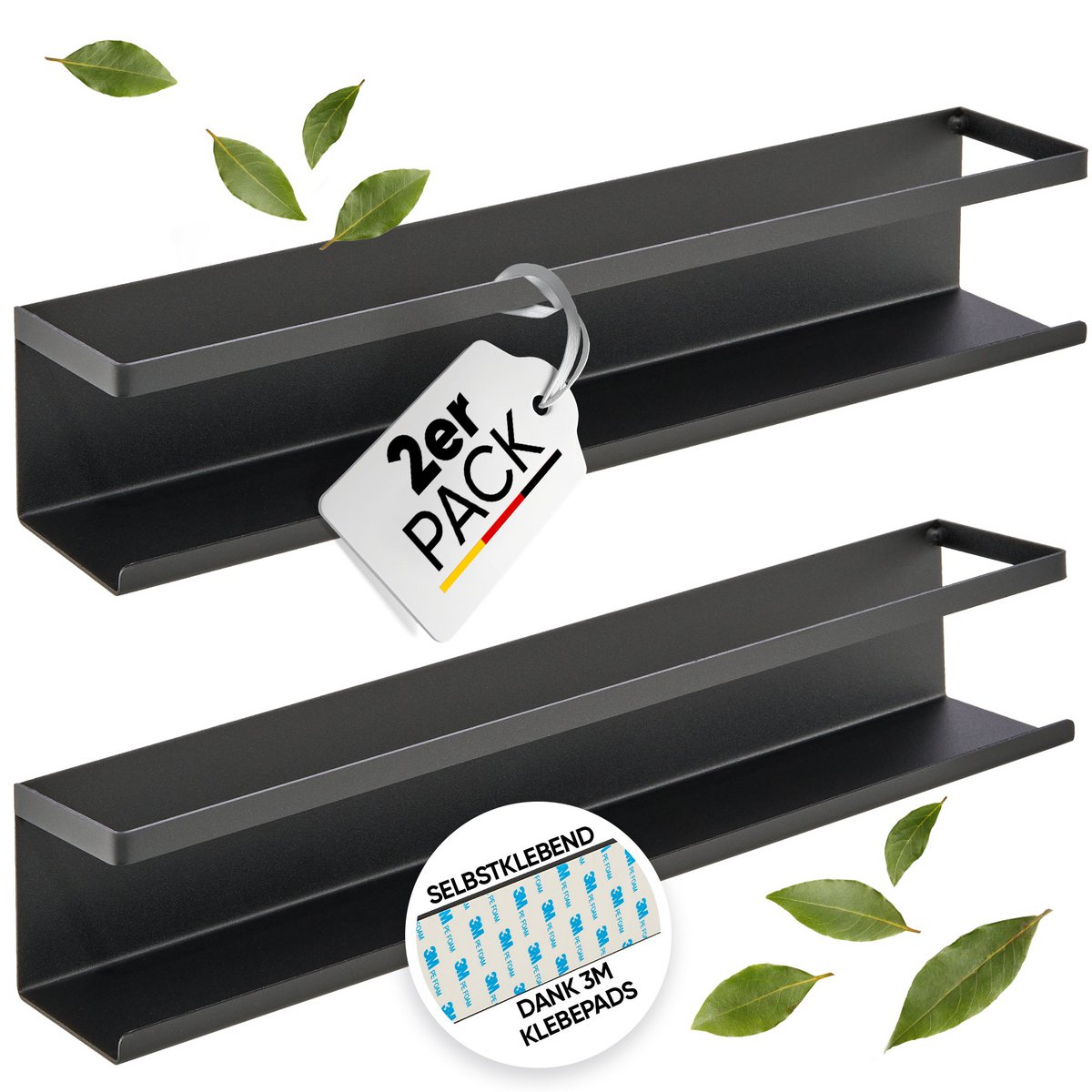Spice Shelf (2 sæt) lavet af sort metal med 3M ™ klæbende puder