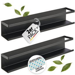 Black metal spice shelf with 3M adhesive pads, suitable for organizing and storing spices in the kitchen.
The product is a set of 2 black metal spice shelves with 3M adhesive pads for easy mounting. The shelves have a simple, minimalist design that can neatly organize and store spices in the kitchen. The black metal material and clean lines give the shelves a modern, sleek appearance. The 3M adhesive pads allow for easy and secure installation without the need for drilling. This spice shelf set is a practical and stylish storage solution for the kitchen.