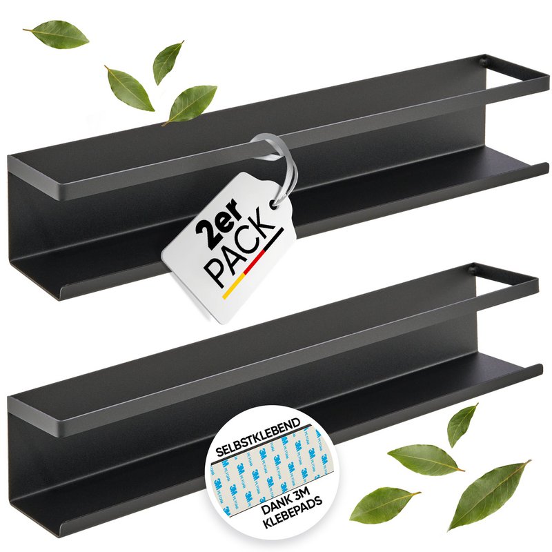 Spice shelf (2 Set) made of black metal with 3M ™ adhesive pads