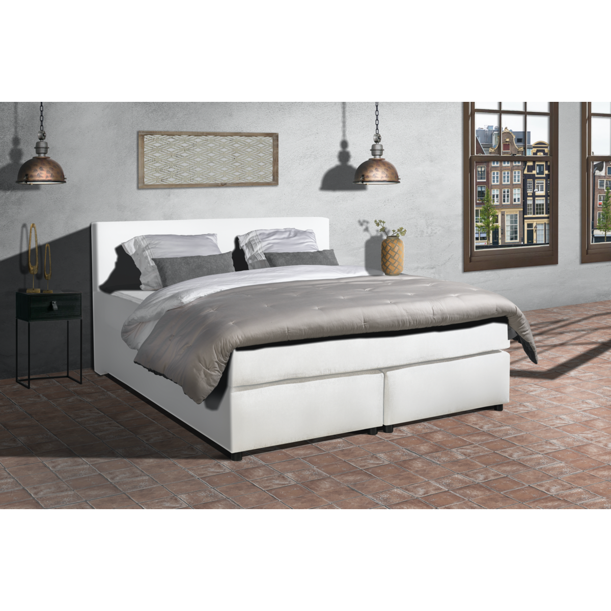 Mörgenn Boxspring Parga Aspecto de cuero - Juego completo