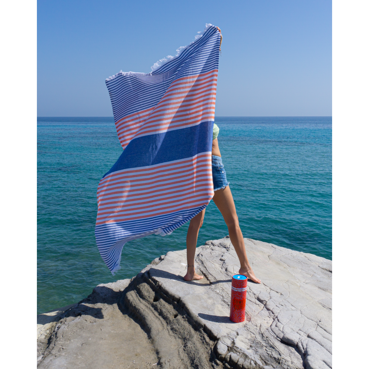 HANDDOEK TO GO BALI Katoenen strandlaken 180x100 cm | Spa-saunahanddoek | Koninklijk / Oranje | met geschenkdoos
